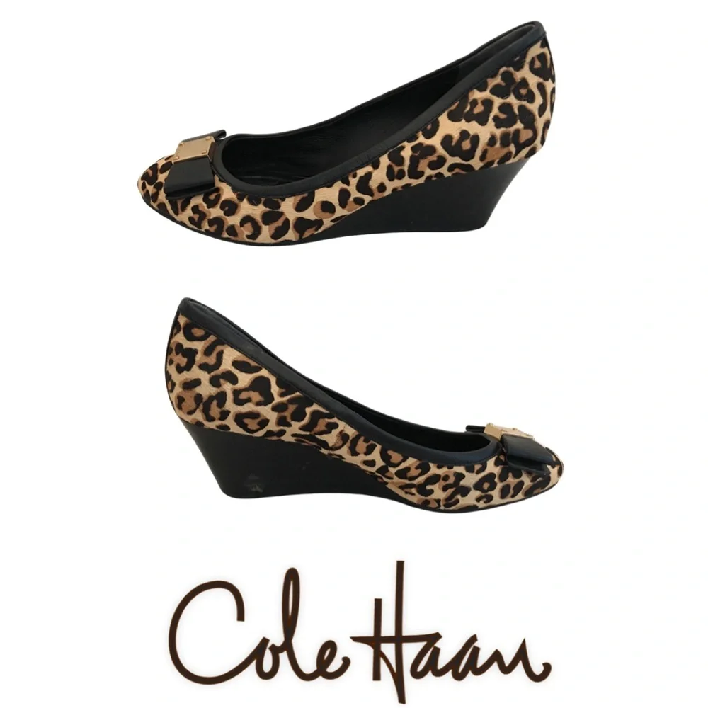 Cole Haan Leopard Print Wedge Ballet Flats with Gold Accent